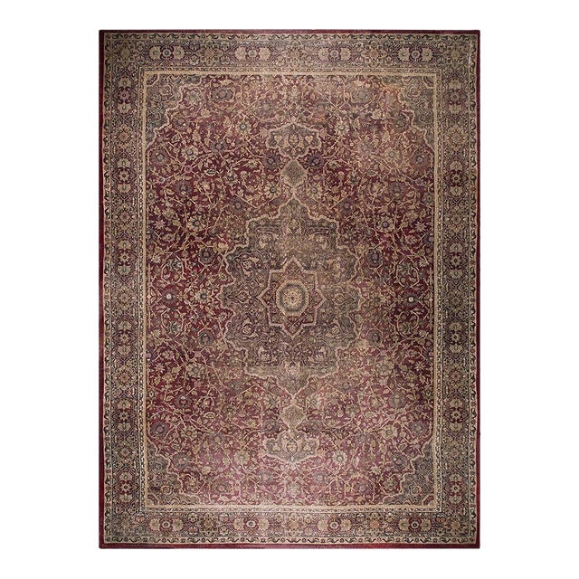 Brilliantly Wine Red Color With Great Medallion and Florid Design Antique Indian Agra Rug For Sale