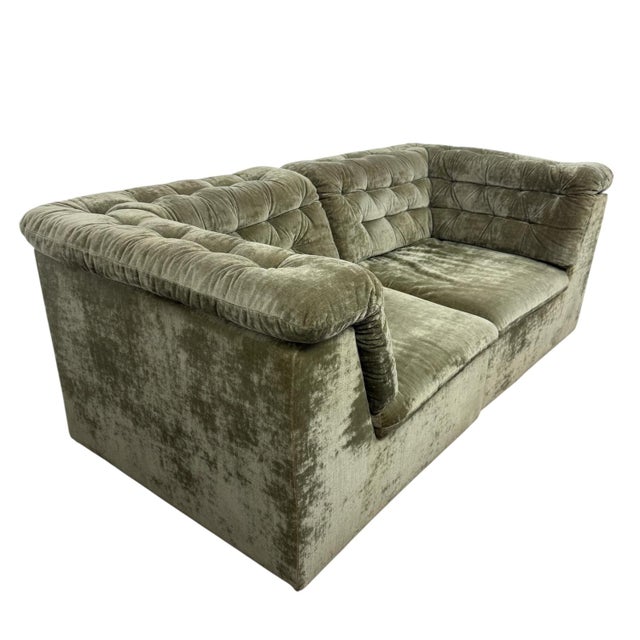 Vintage Olive Velvet Modular Two-Seater Sofa, 1960s For Sale - Image 4 of 17