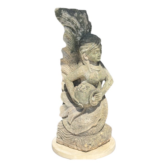 Unknown, Traditional Indonesian Mermaid Sculpture in Volcanic Limestone, 1980s, Stone For Sale