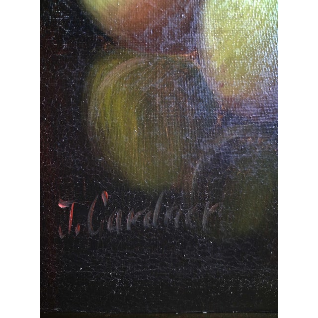 Coffee Vintage Realist Still Life Oil Painting With Copper Coffee Pot and Fruit, Signed J. Gardner For Sale - Image 8 of 12