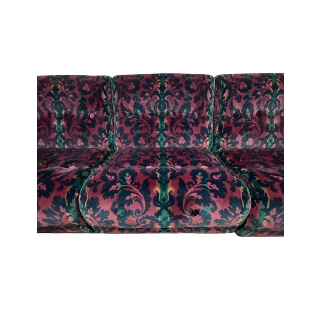 Set of Vintage Patterned Velvet Sofa and Two Coordinating Club Chairs For Sale - Image 11 of 14