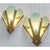 Pair Vintage Art Deco Nouveau Brass Heavy Cut Glass Fixture Slip Shade Wall Sconces Lamp Excellent Working Condition...