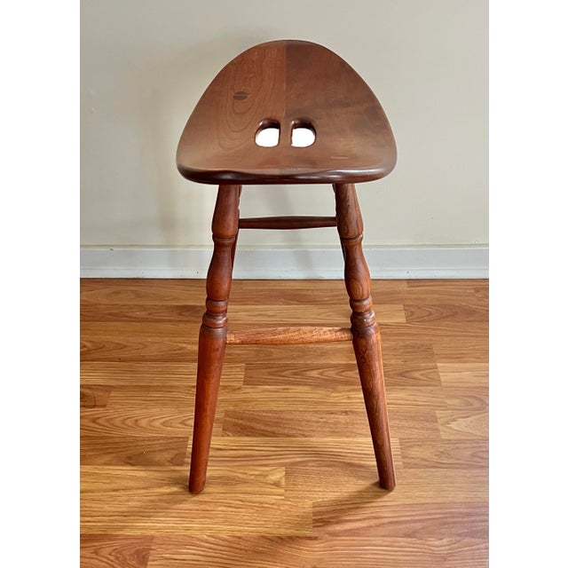 2010s Cherry Amish Made Farmhouse Saddle Counter Stools - A Pair For Sale - Image 5 of 9