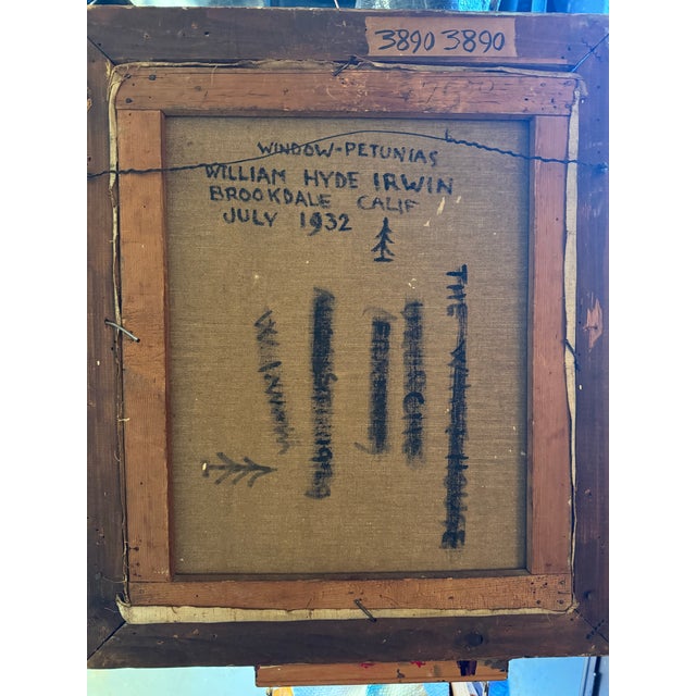 Original oil on canvas still life floral by California painter William Hyde Irwin (1903–1982), painted in July 1932. The...