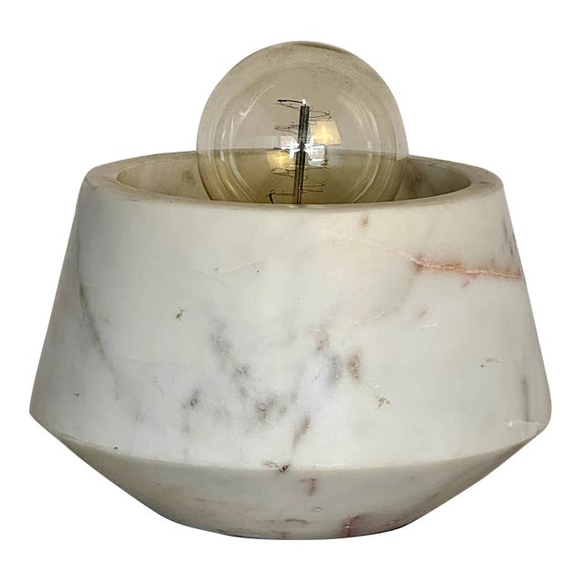 CB2 Modern Low Profile Marble Table Lamp For Sale