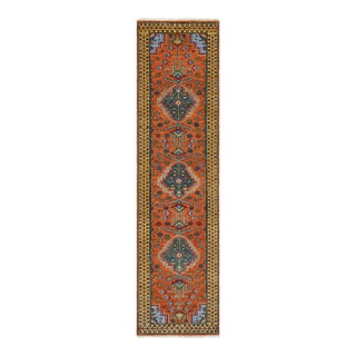 3.6x20Ft. Brunt Orange Persian Design Inspired Hand Knotted Wool Runner Rug For Sale