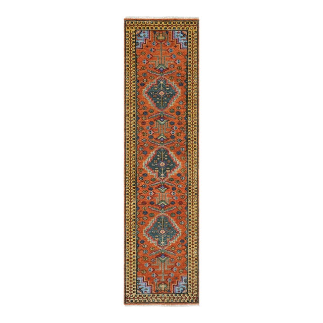 3.6x20Ft. Brunt Orange Persian Design Inspired Hand Knotted Wool Runner Rug For Sale