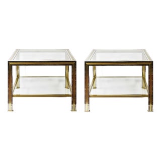 Mid-Century Italian Brass, Chrome and Glass Top Side Tables, 1970, Set of 2 For Sale