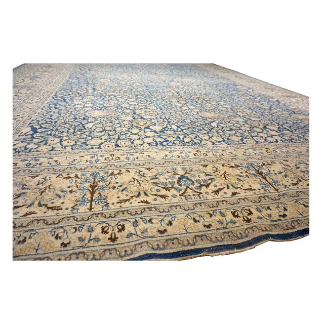 Blue Antique Persian Tabriz Wool 12x18 Blue & Tan Handmade Area Rug #1141057 For Sale - Image 8 of 18