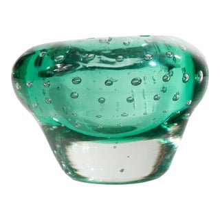 Italian Murano Bullicante Green Cased Glass Bowl, 1950's For Sale