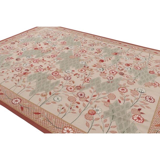 Rug & Kilim Rug & Kilim's Aubusson Rug, Cream With Red and Sage Floral Patterns For Sale - Image 4 of 8