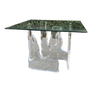 1970s Lion in Frost Style Lucite & Glass Side Table For Sale