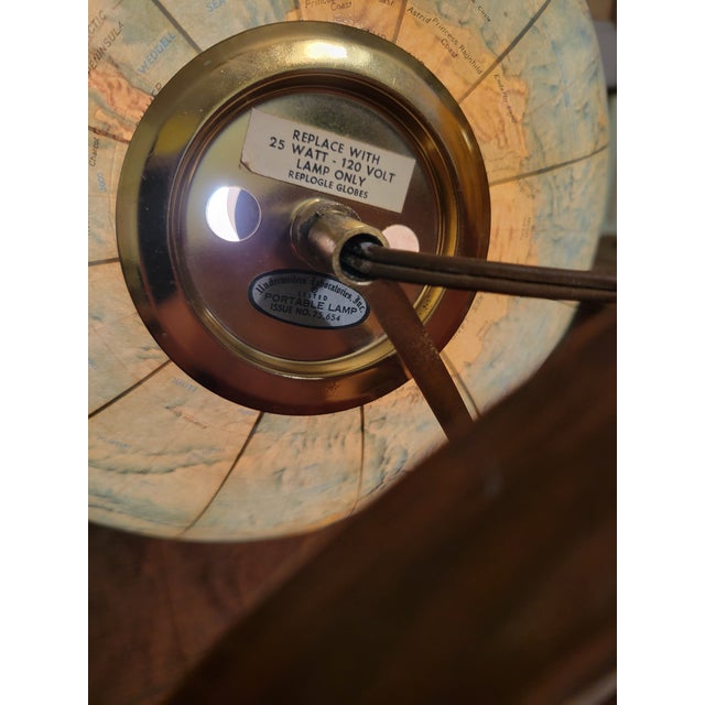 1950s 1957-1960 Illuminated Replogle Comprehensive Globe on Solid Walnut and Brass Base For Sale - Image 5 of 9