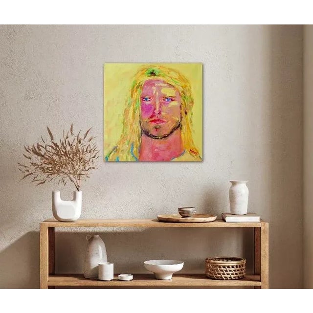 Contemporary Surfer Dude Pop Art Portrait (24″×24″, Original Oil on Canvas) For Sale - Image 4 of 5