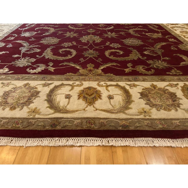 Indian 1990s Agra Style Floral Wool & Silk Rug in Burgundy and Ivory – 9x12 For Sale - Image 3 of 10