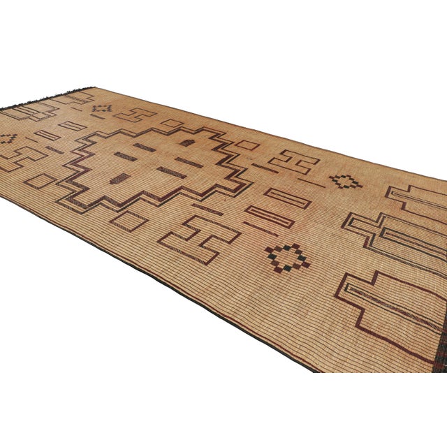 Rug & Kilim Vintage Moroccan Tuareg Mat in Beige, With Geometric Medallion, From Rug & Kilim For Sale - Image 4 of 7
