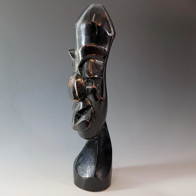 Ebony Abstract Hand Carved Ebony Wood Bust Sculpture, African Tribal Brutalist Modern For Sale - Image 8 of 11