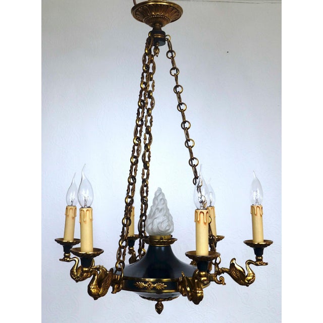 Empire French Bronze and Glass Chandelier from Lucien Gau, 1940s For Sale - Image 14 of 14