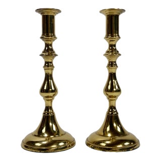 Vintage Brass Candlestick Holder Pair For Sale