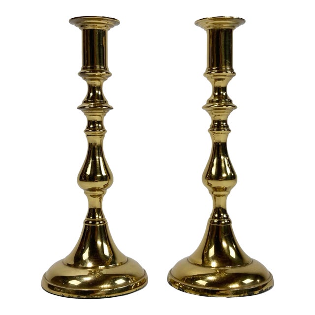 Vintage Brass Candlestick Holder Pair For Sale