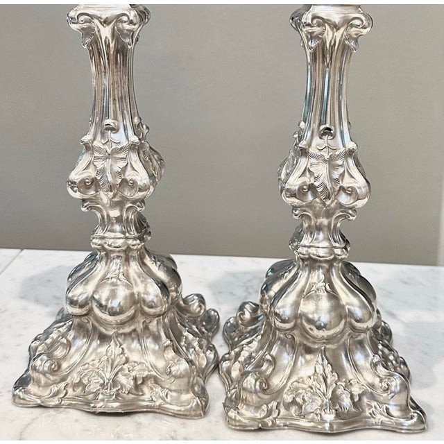 Antique Rocco Continental Silver Candlesticks 19th C. Candlesticks - A Pair For Sale In Phoenix - Image 6 of 10