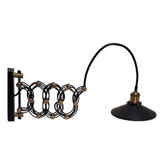 Adjustable Vintage Wall Lamp in Black Painted Metal with Brass Joints and Mirrored Shade For Sale
