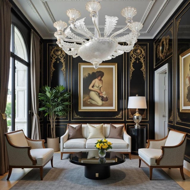 Art Deco Oval Murano Glass Chandelier from Barovier, 1940s For Sale - Image 4 of 11