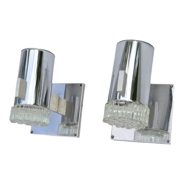 Pair, Gaetano Sciolari Italian Chrome & Cut Glass Sconces, Wall Lamps For Sale