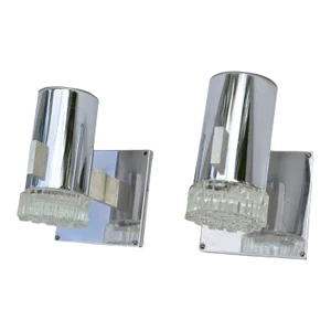 Pair, Gaetano Sciolari Italian Chrome & Cut Glass Sconces, Wall Lamps
