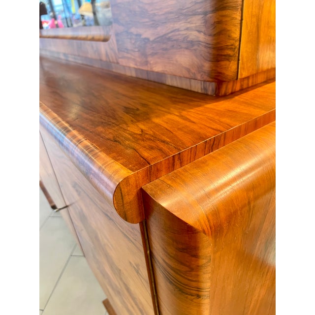 German Art Deco Sculptural Burl Walnut Credenza with Vitrine and Marble Serving Slide, 1932 For Sale - Image 6 of 15