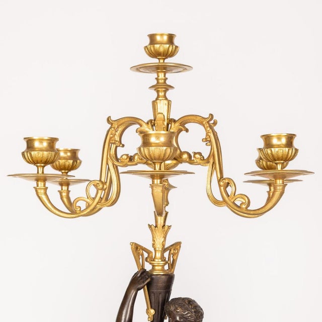French Ormolu Bronze Candelabras on Black Marble, 1870s, Set of 2 For Sale - Image 6 of 18