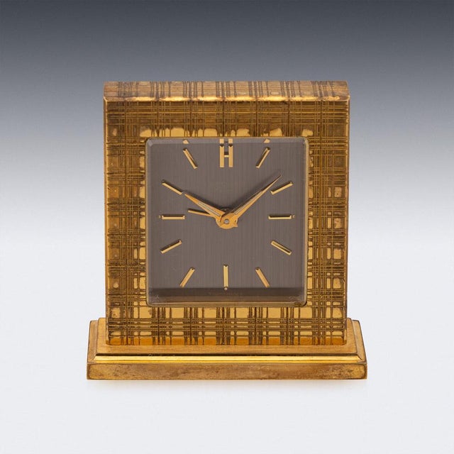 Vintage Swiss Gilt Brass Desk Clock from Hermès, 1960s For Sale - Image 3 of 10