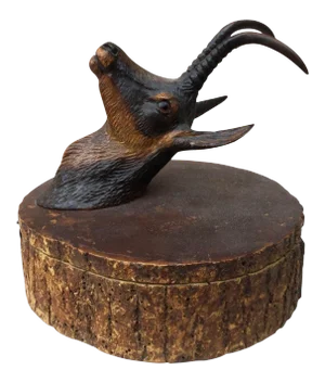 Black Forest Alpine Ibex Wood Box, circa 1890
