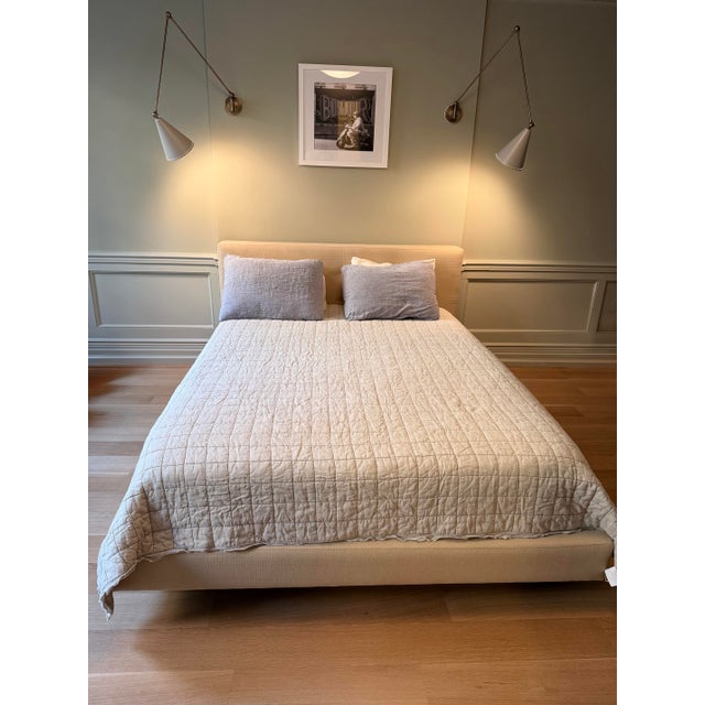 Crate & Barrel Queen Upholstered Bed Frame and Headboard For Sale - Image 4 of 8