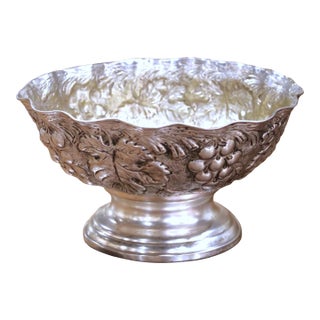Mid-Century French Silver Plated Wine Cooler With Repousse Grape Motifs For Sale