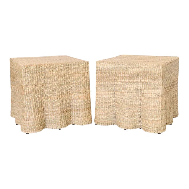 Fs Flores Collection Pair of Woven Reed Square Ghost Drapery Stands For Sale