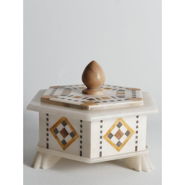 Stone Italian Pietra Dura and Alabaster Inlay Hexagonal Box For Sale - Image 7 of 18