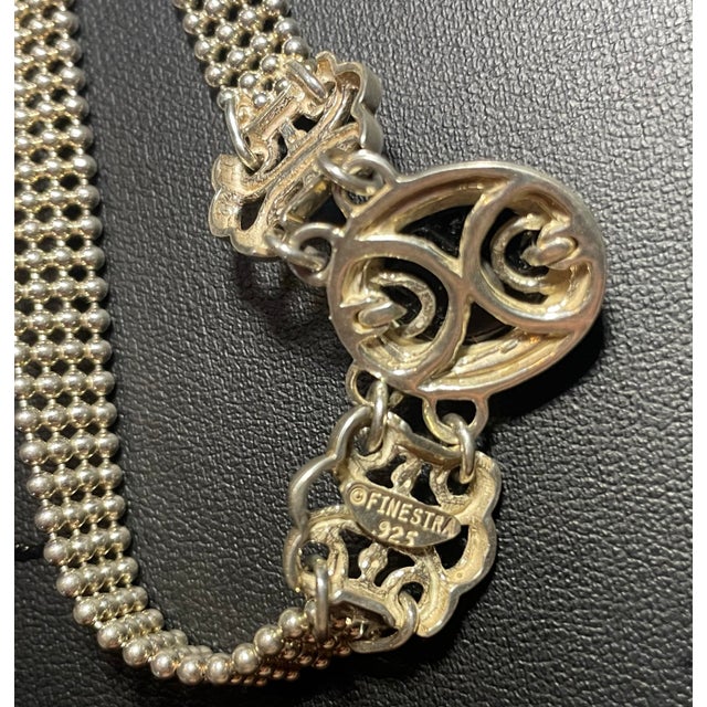 Late 20th Century Sterling Silver Mesh Necklace With Black Pendant For Sale - Image 4 of 5