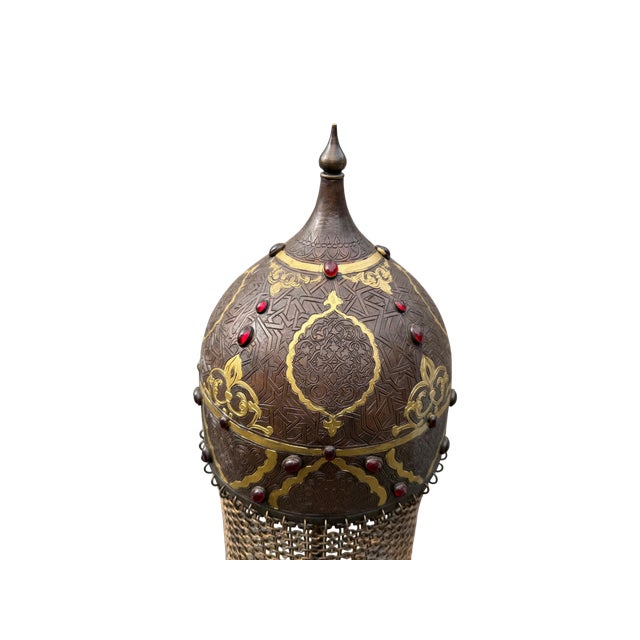 Gothic Jeweled Engraved Copper Helmet For Sale - Image 3 of 15
