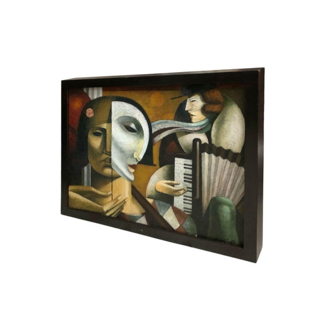 Surrealism Late 20th Century Painting Surrealist Original Oil on Canvas Signed C. Parks Vintage Cubist Art For Sale - Image 3 of 8