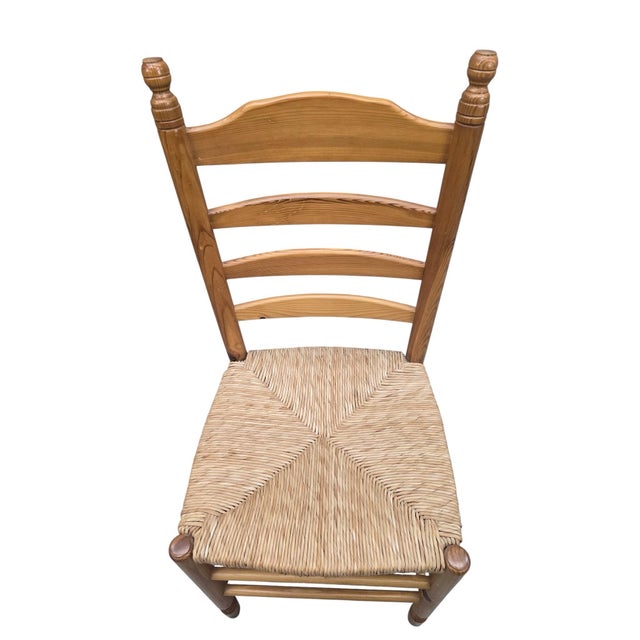 Vintage French Country Rush Seat Ladder Back Dining Chairs – Set of 4 For Sale In Chicago - Image 6 of 11