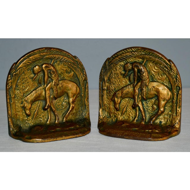 Vintage End of the Trail Cast Iron Bronze Finish Native American Metal Bookend For Sale - Image 11 of 13
