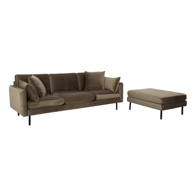 Scandinavia 3-Seater Sofa and Ottoman in Olive Green Upholstery from Bolia, Set of 2 For Sale
