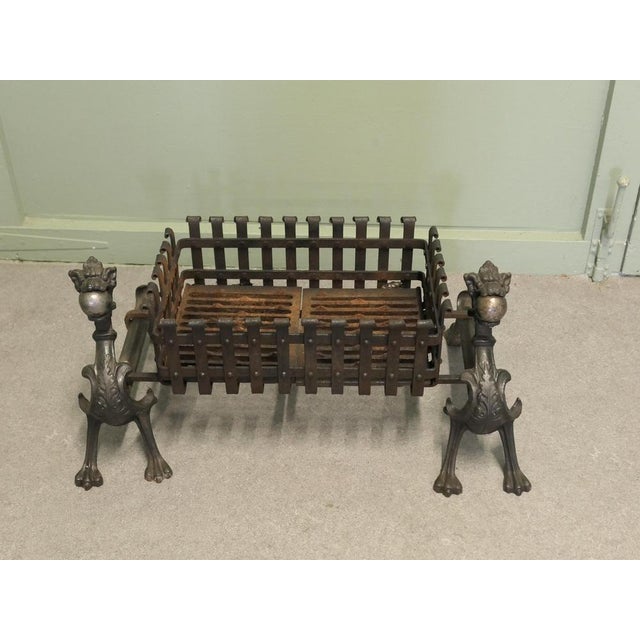 Gothic Inglenook Grate Set on Dragon Andirons These are heavy Iron Andirons with claw feet and brass faces, they come with...