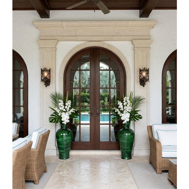 Metal Pair of Massive 38" Hand-Glazed Emerald Green Moroccan Terracotta Vases For Sale - Image 7 of 9