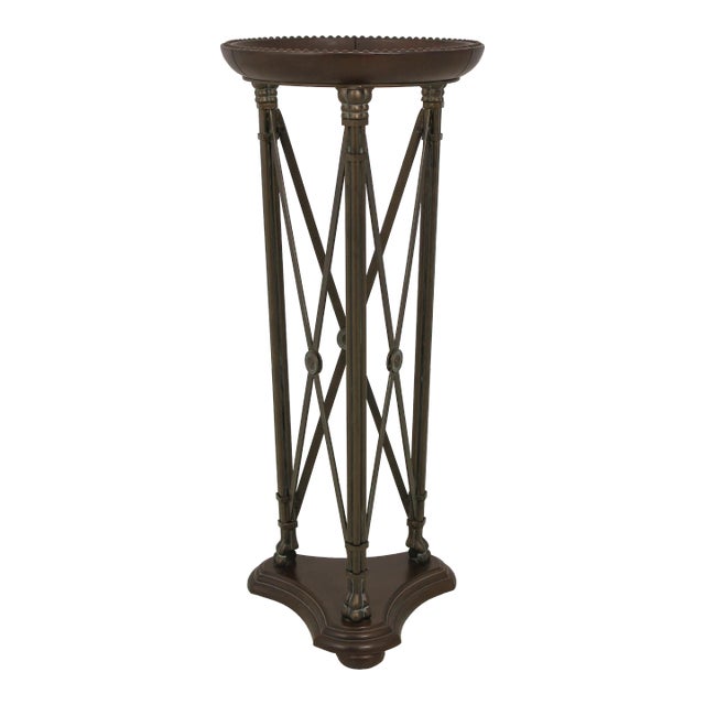 Leather Wrapped Studded Glass Top Pedestal Table For Sale