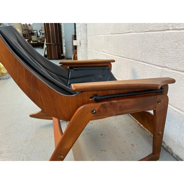 Mid-Century Walnut Bent-Wood Leather Rocker Attributed to Jerry Johnson For Sale - Image 11 of 14