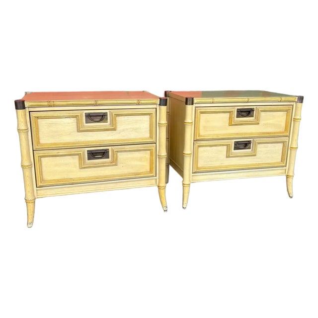 Hollywood Regency Stanley Faux Bamboo Night Pair For Sale