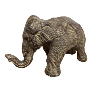Vintage Textured Ceramic Elephant Sculpture For Sale