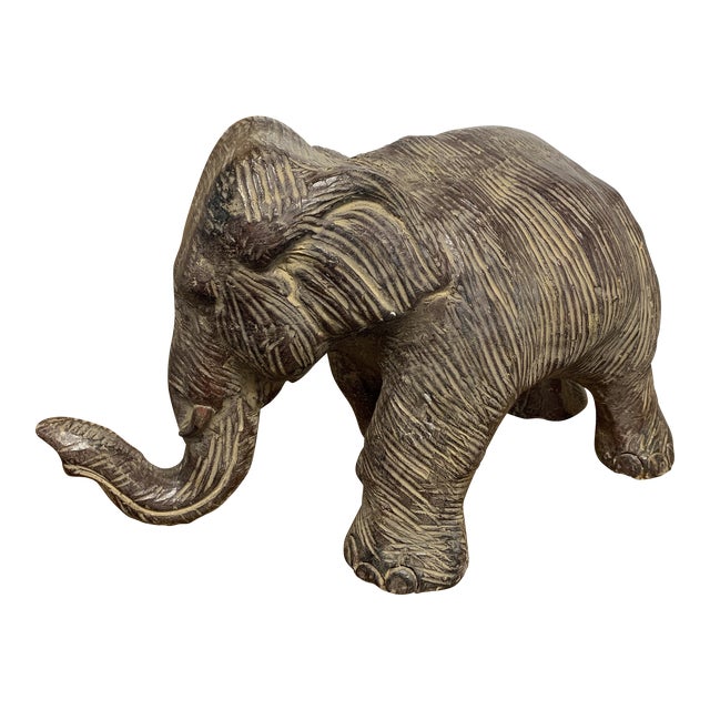 Vintage Textured Ceramic Elephant Sculpture For Sale
